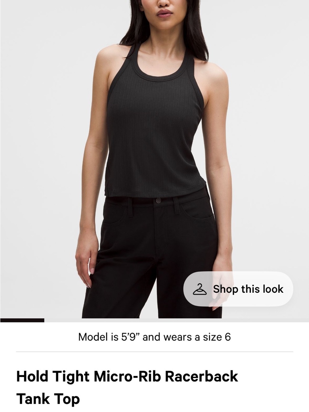 lululemon athletica Black Micro-Rib Racerback Crop Tank